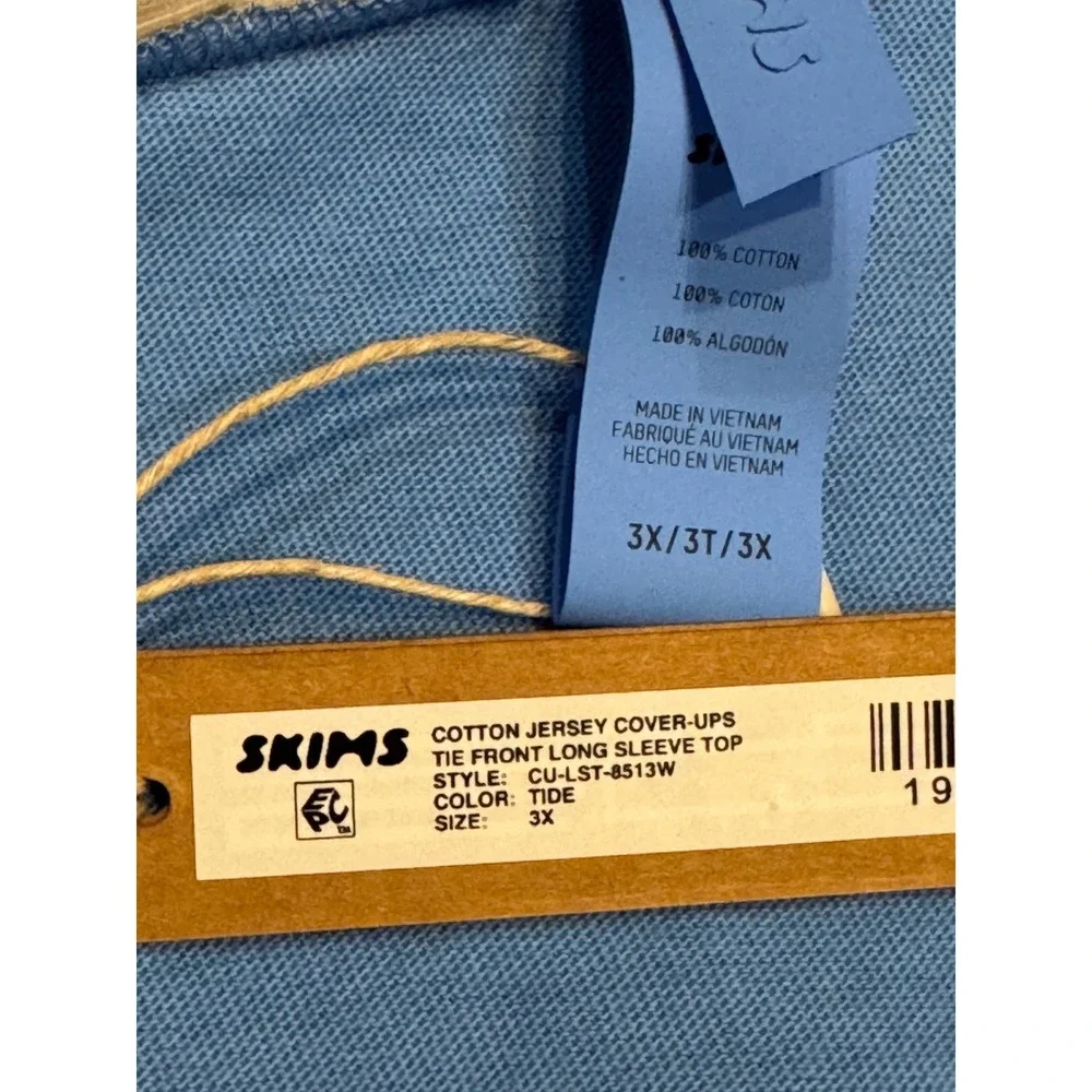 SKIMS‎ Cotton Jersey Cover-Ups Tie Front Long Sleeve Top Tide Blue 3X